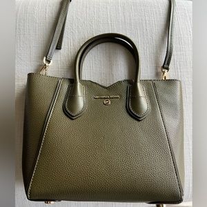Michael Kors Mae Small Pebbled Leather Messenger Bag (Olive)